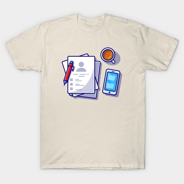 Paper With Coffee, Phone, And Pen T-Shirt by Catalyst Labs